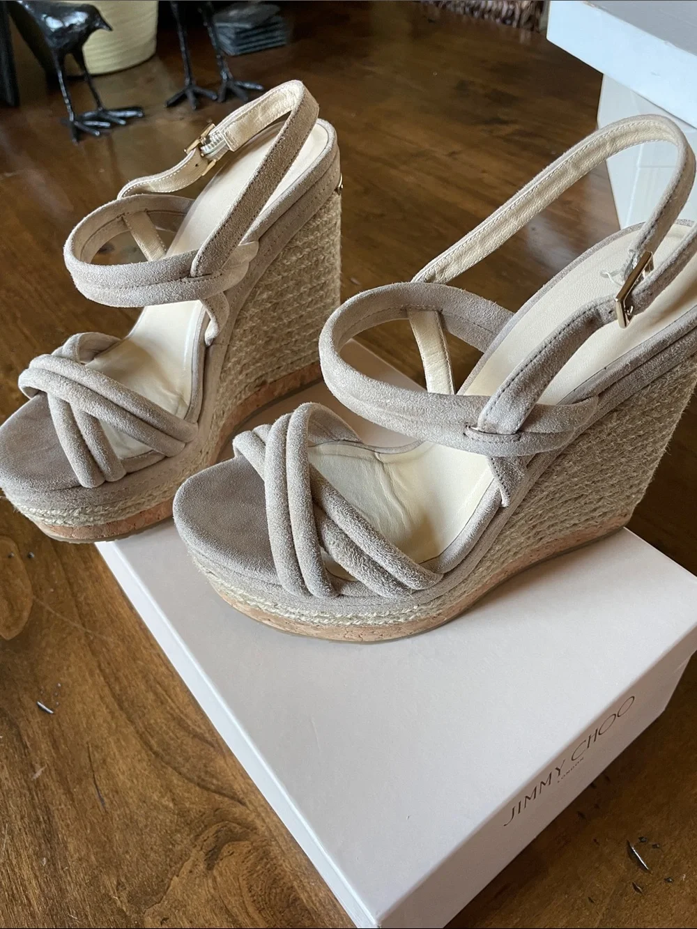 JIMMY CHOO Tan Nomad Nadym Suede Espadrille Platform Sandal 37